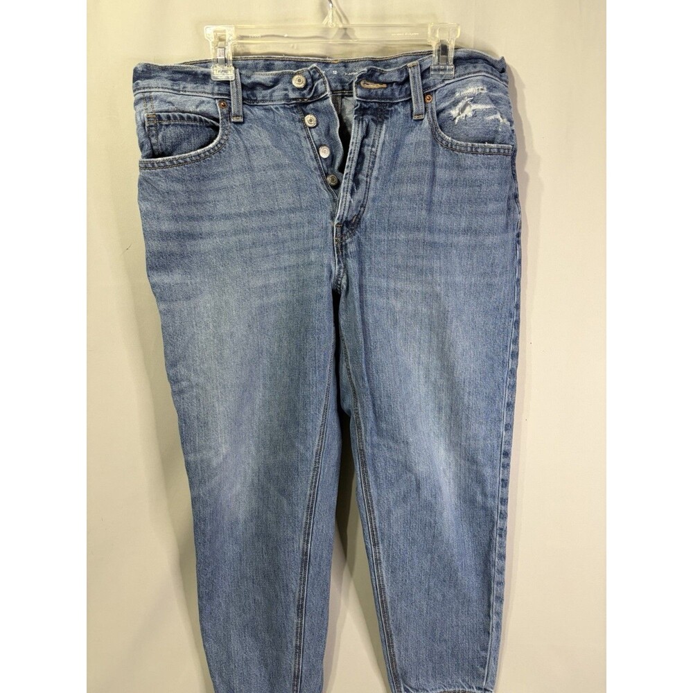 Women's Slouchy Straight High Rise Button Fly Jeans Sz. 12 Faded Preppy Y2K